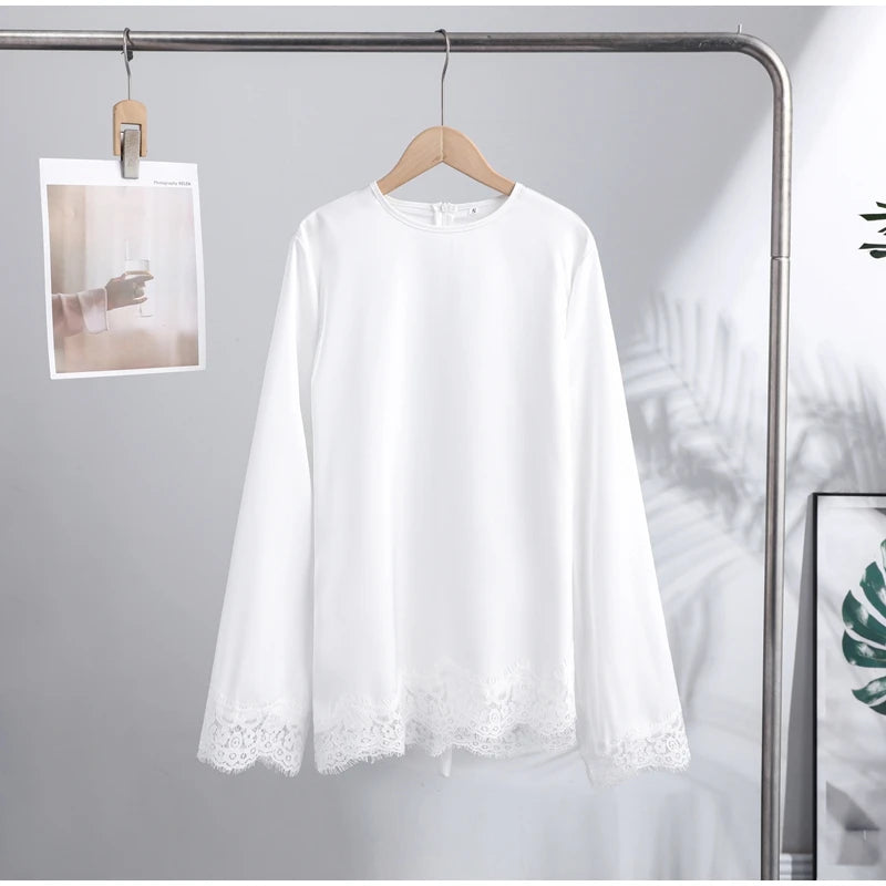 Lace-Hem Satin Blouse