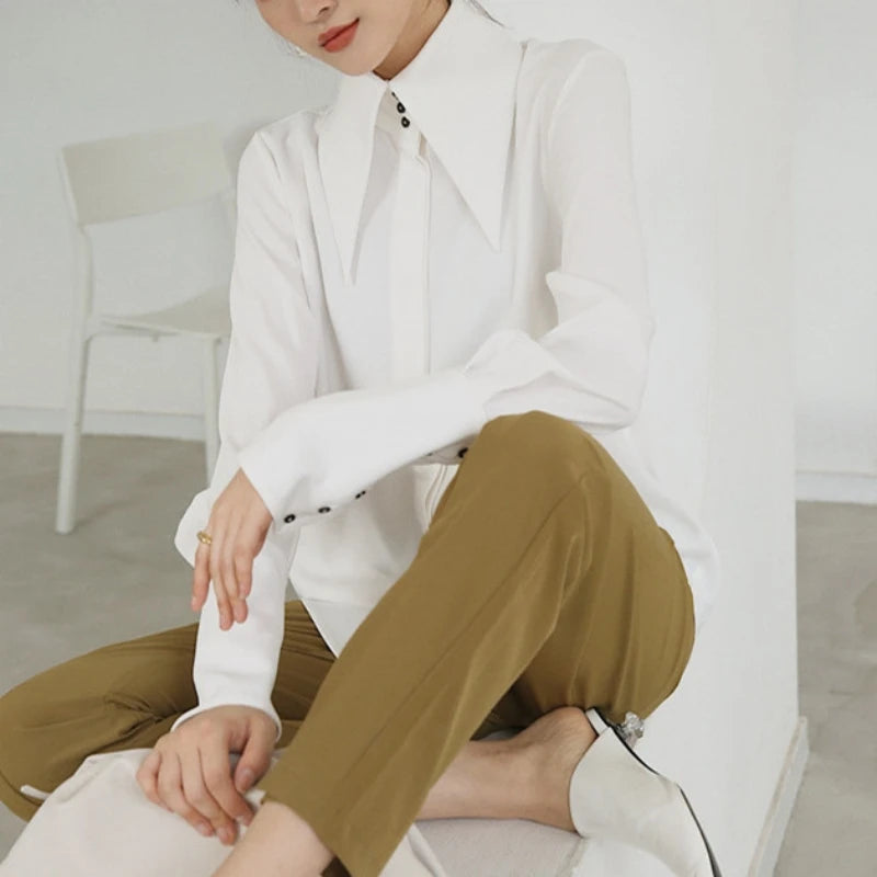 Pointed-Collar Satin Shirt