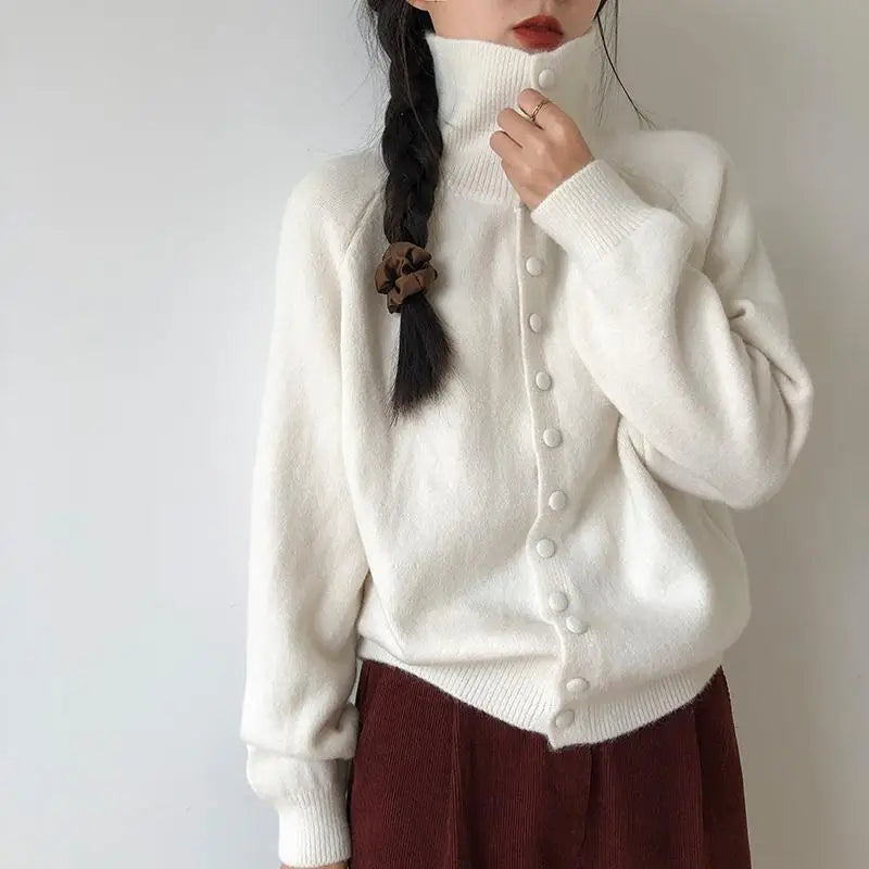 Stand-Collar Button Cardigan