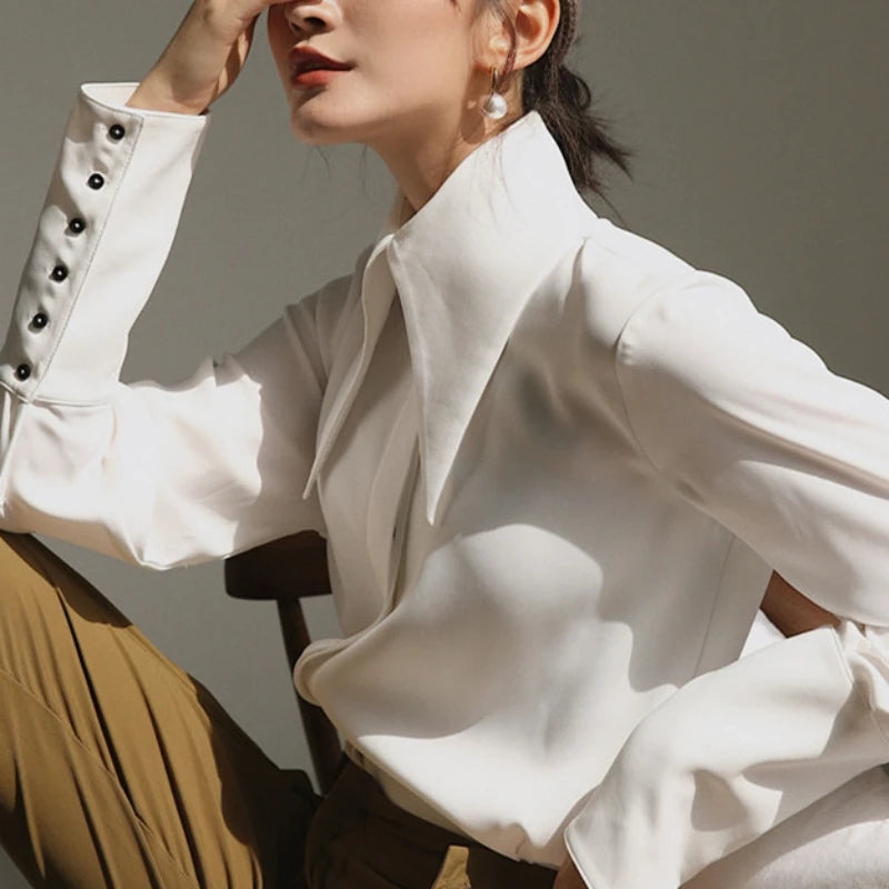 Pointed-Collar Satin Shirt