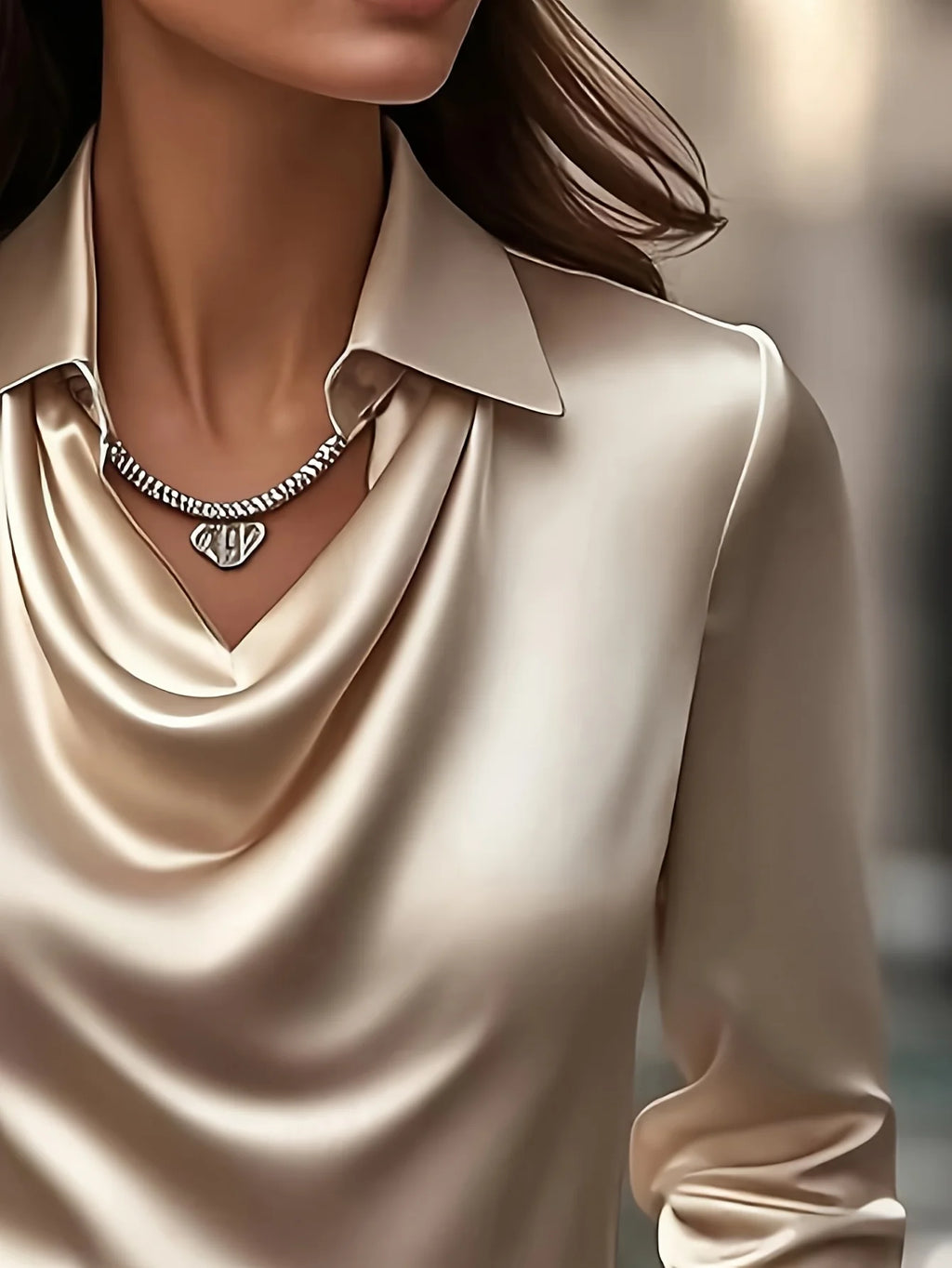Draped Cowl-Neck Satin Blouse