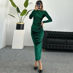 Ruched Velvet Midi Dress