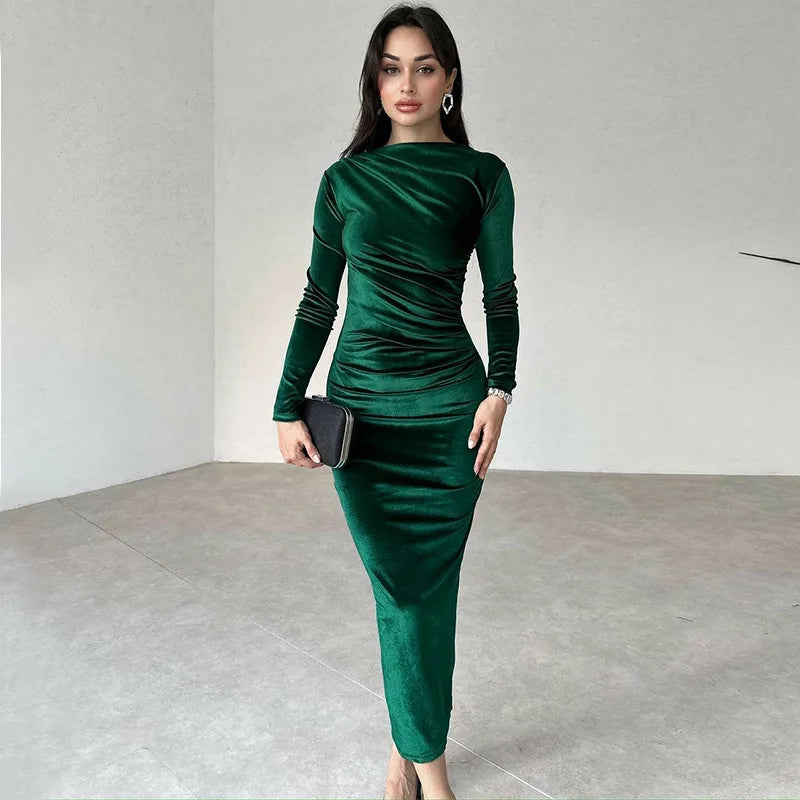 Ruched Velvet Midi Dress