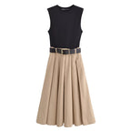 Belted Pleated Midi Dress