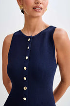 Button-Front Knit Midi Dress