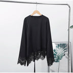 Lace-Hem Satin Blouse