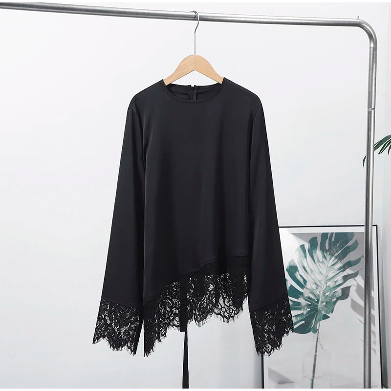 Lace-Hem Satin Blouse