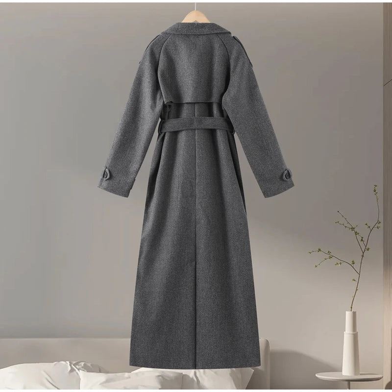 Belted Double-Breasted Long Coat