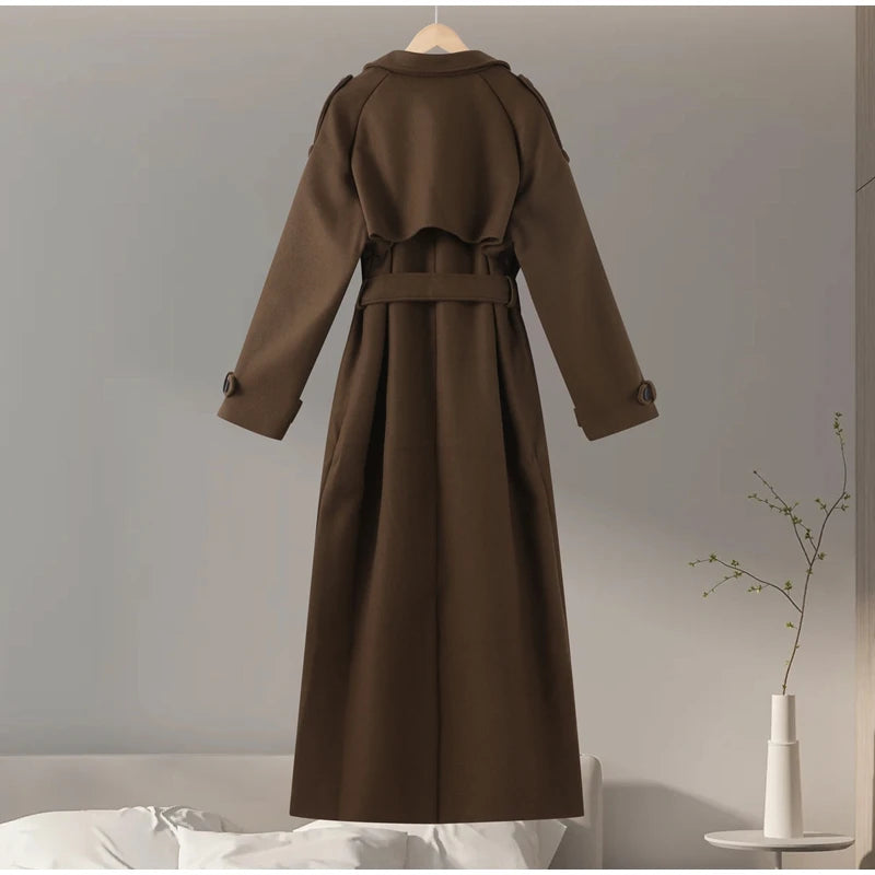 Belted Double-Breasted Long Coat