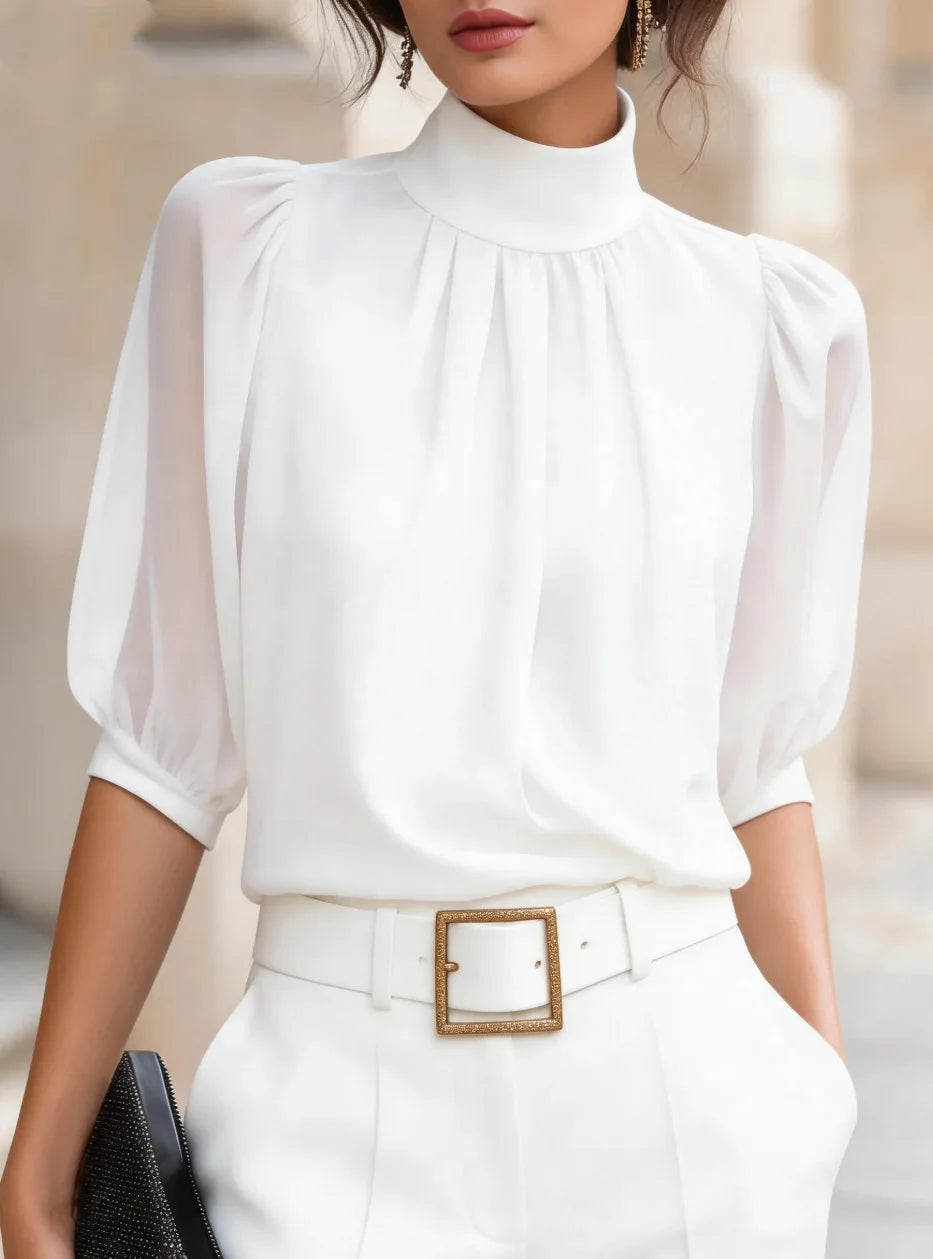 High-Neck Chiffon Blouse