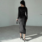 Ruched Velvet Midi Dress