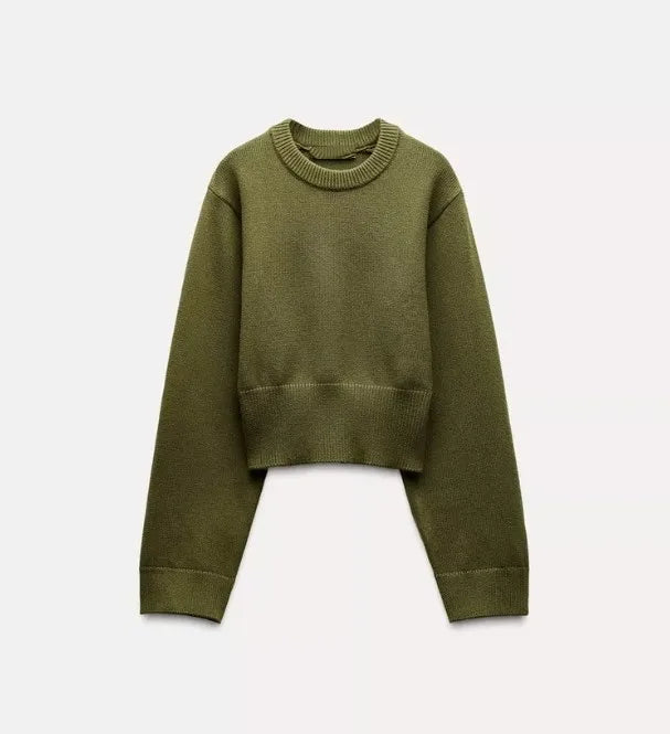 Ribbed-Hem Crew-Neck Sweater
