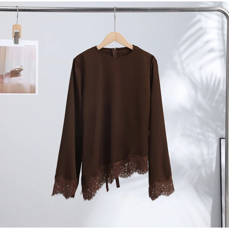 Lace-Hem Satin Blouse
