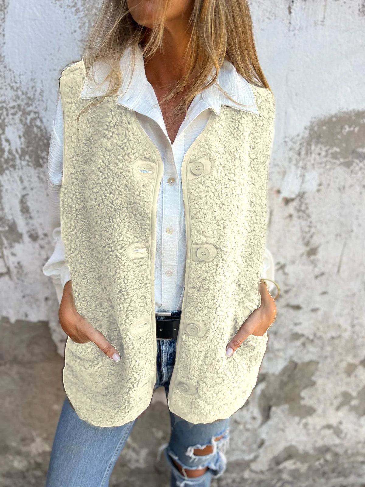 Button-Front Sherpa Vest
