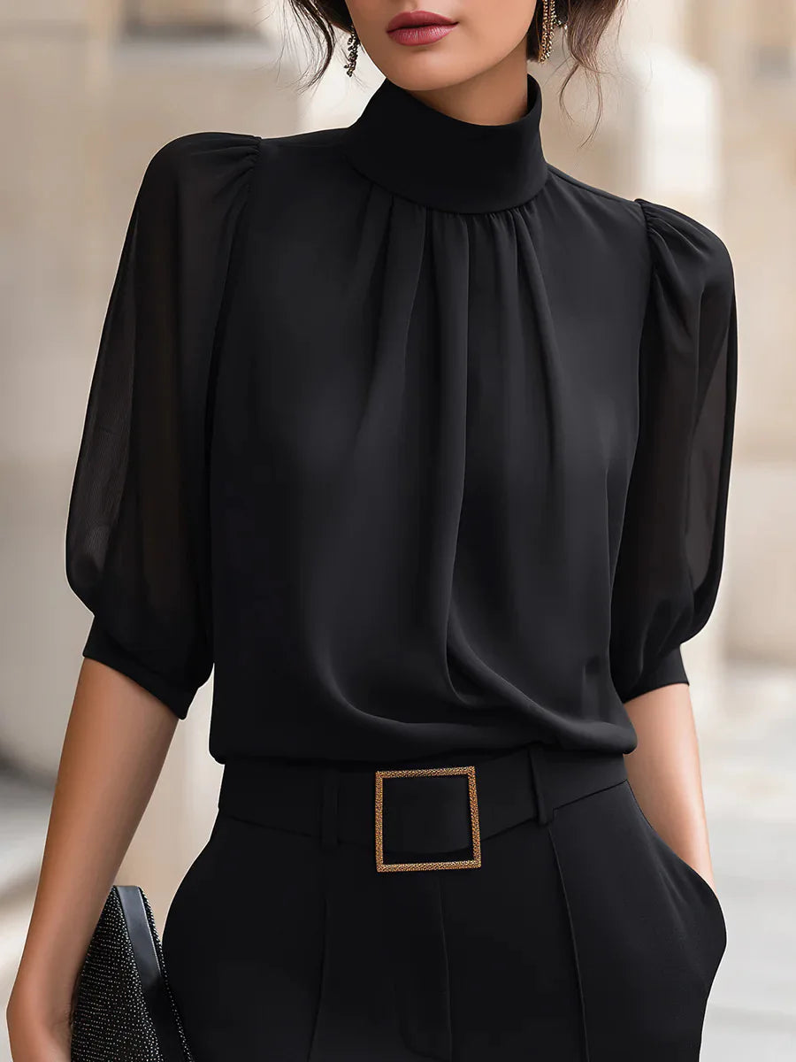 High-Neck Chiffon Blouse