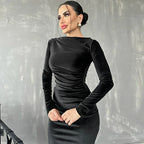 Ruched Velvet Midi Dress