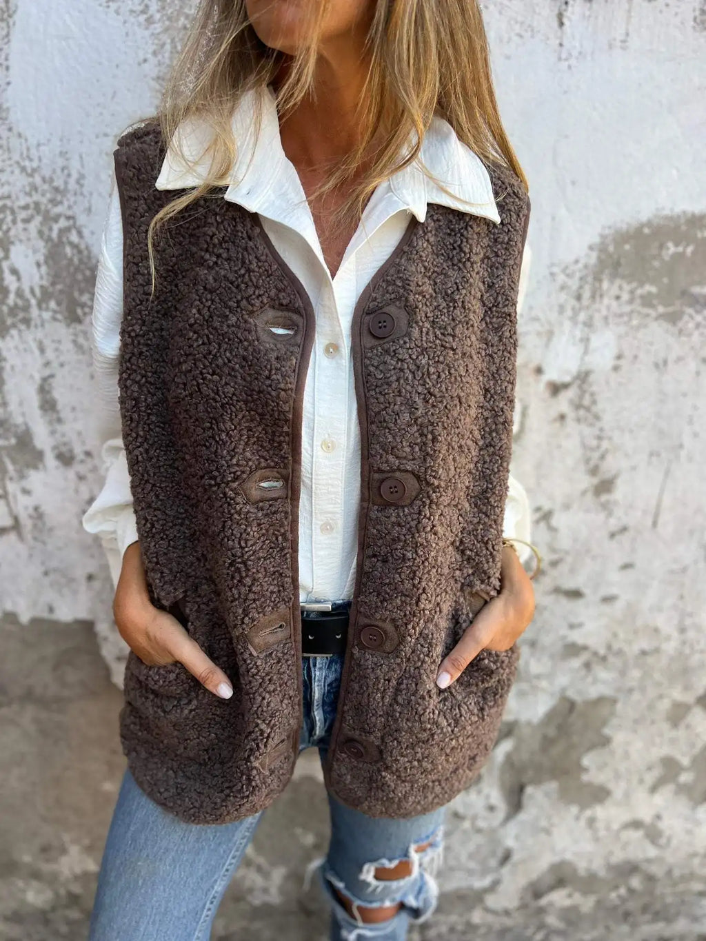 Button-Front Sherpa Vest