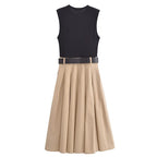 Belted Pleated Midi Dress