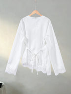 Lace-Hem Satin Blouse