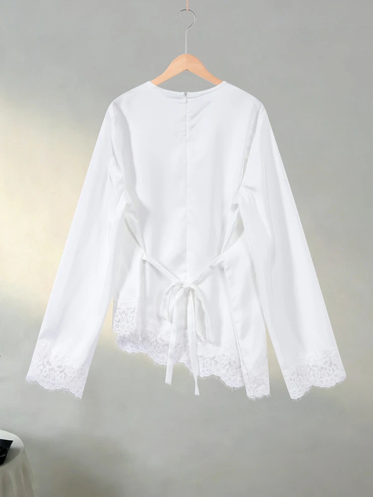Lace-Hem Satin Blouse
