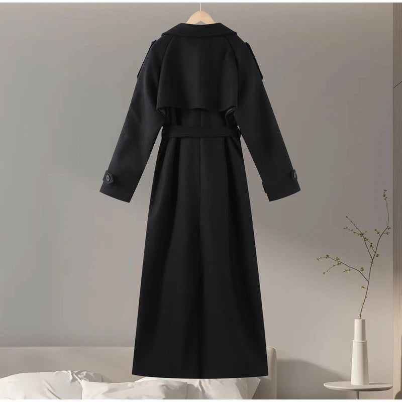 Belted Double-Breasted Long Coat