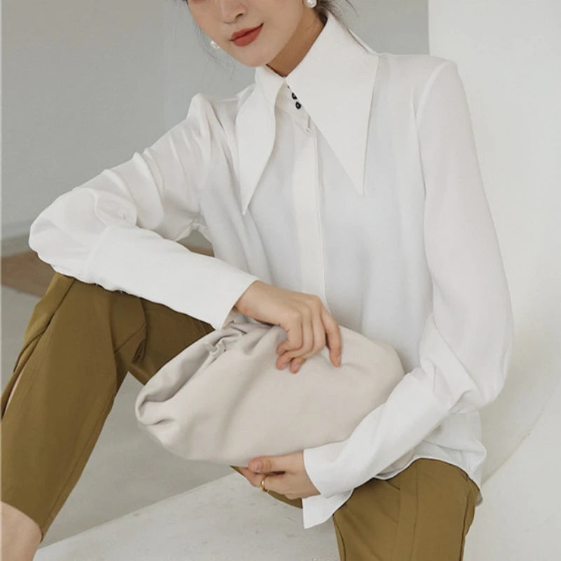 Pointed-Collar Satin Shirt