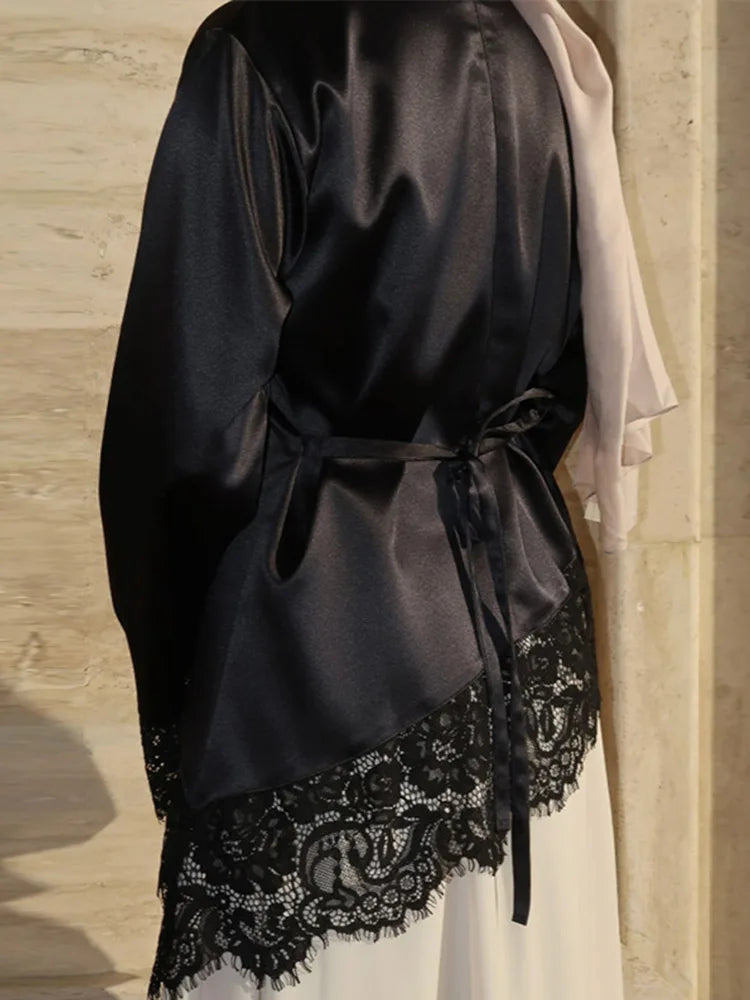 Lace-Hem Satin Blouse