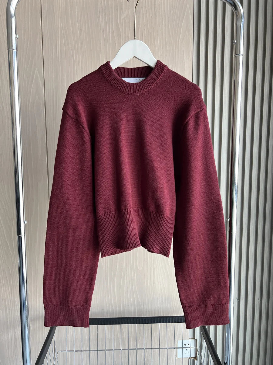 Ribbed-Hem Crew-Neck Sweater