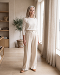 Pleated Wide-Leg Trousers in Cream