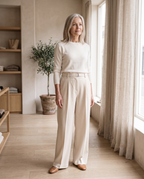 Pleated Wide-Leg Trousers in Cream