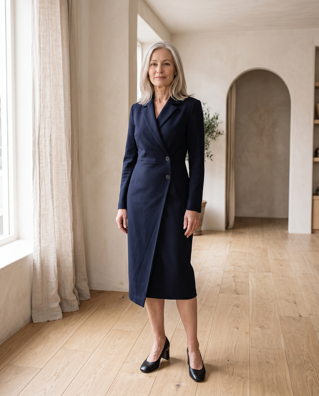 Wrap-Front Blazer Dress in Navy