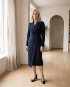 Wrap-Front Blazer Dress in Navy