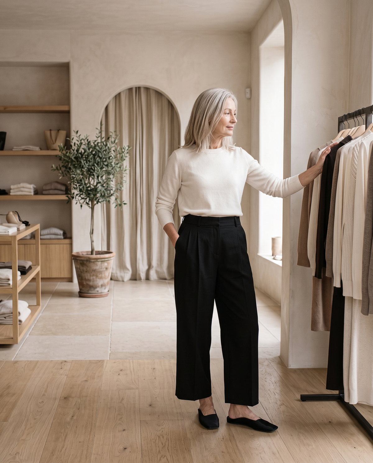 Tailored Ankle Trousers in Black