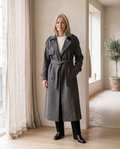 Belted Double-Breasted Long Coat in Grey