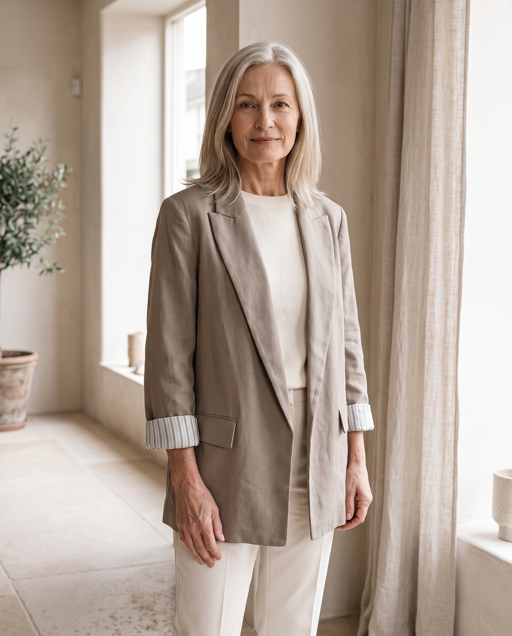 Relaxed Single-Button Blazer in Taupe
