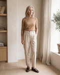 Herringbone Tapered Trousers in Cream