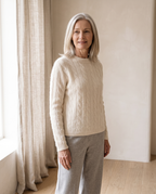 Merino Wool Cable-Knit Sweater in Cream