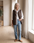 Button-Front Sherpa Vest in Chocolate